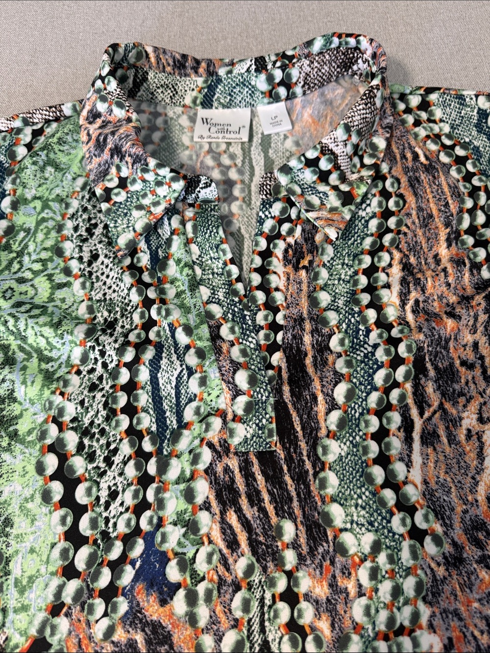 Women with Control Petite Abstract Snake Print Tunic Green Black & Brown SZLP - Picture 14 of 15